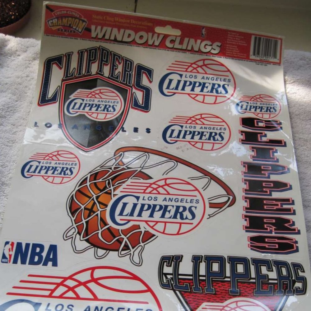 Los Angeles Clippers Reusuable Static Window Color Clings 1997 Genuine Throwback